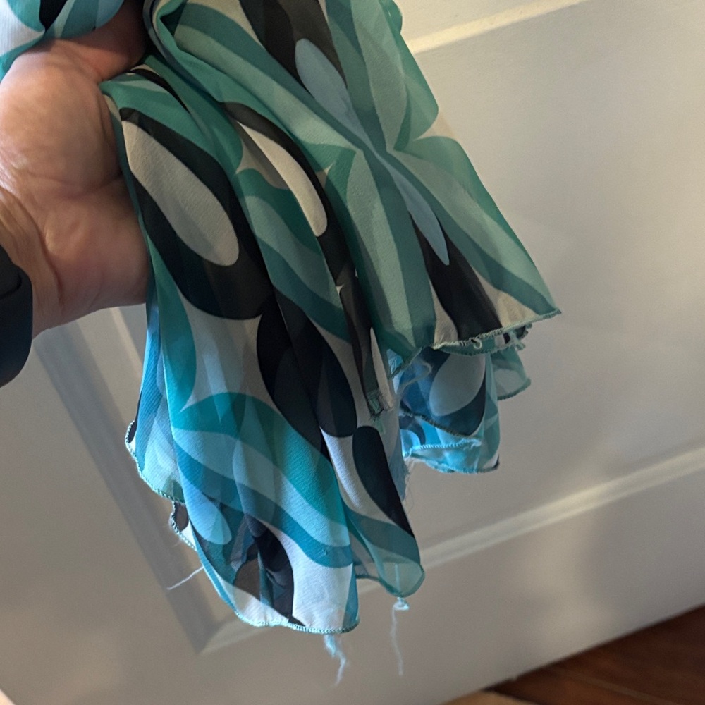 PatBO Teal and Black Printed Halter Tunic with Sheer Long Sleeves - Picture 3 of 4